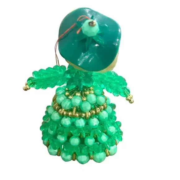 Vintage 1960's Beaded Safety Pin Doll Christmas Ornament 4" - Picture 2 of 3